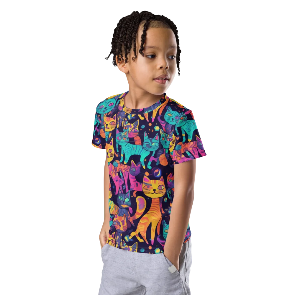 Astrocat Carnival on Kids Crew Neck T-Shirt — Left Front