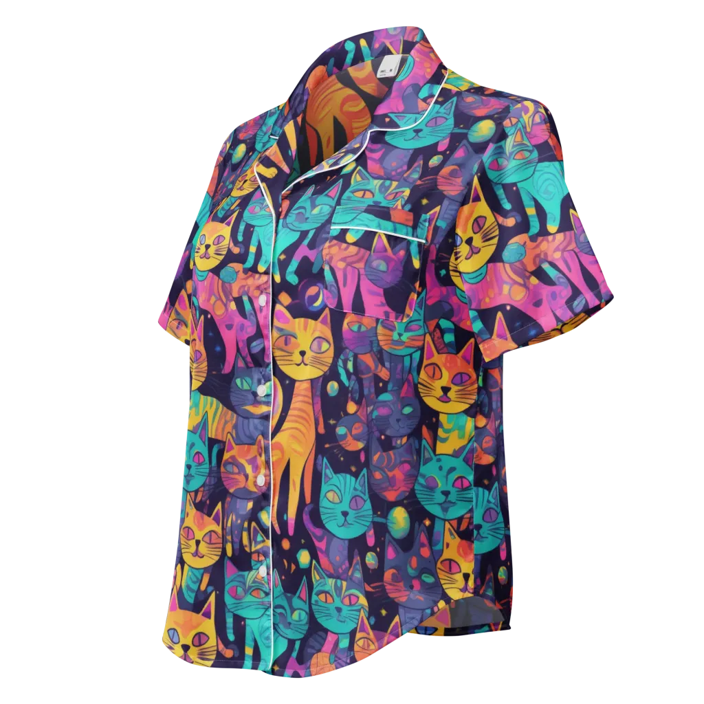 Astrocat Carnival on Women's Short Sleeve Pajama Top — Left Front