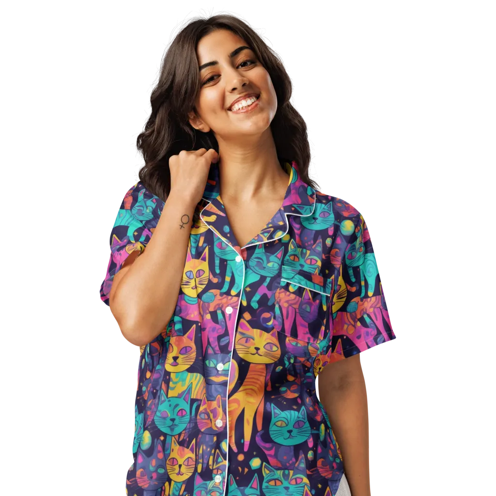 Astrocat Carnival on Women's Short Sleeve Pajama Top — Front
