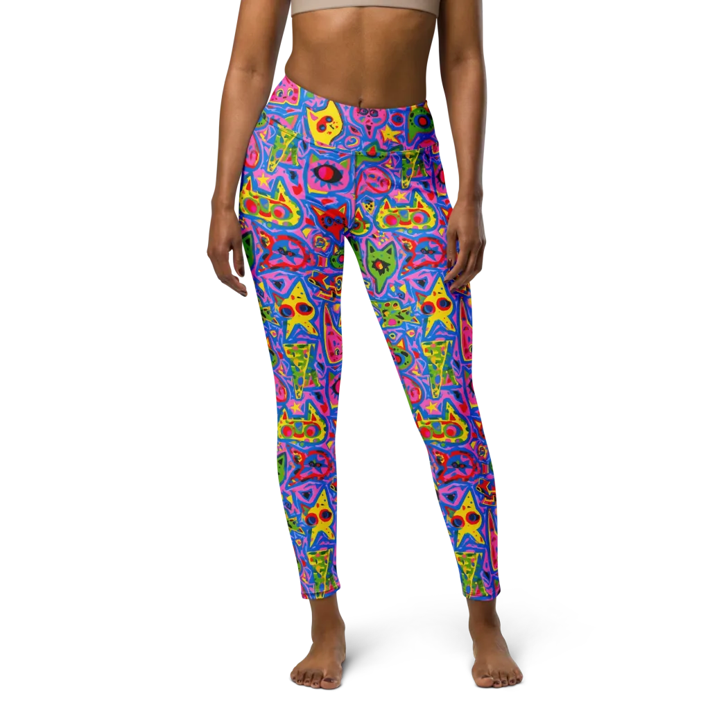 Electric Whiskers on Yoga Leggings — Front