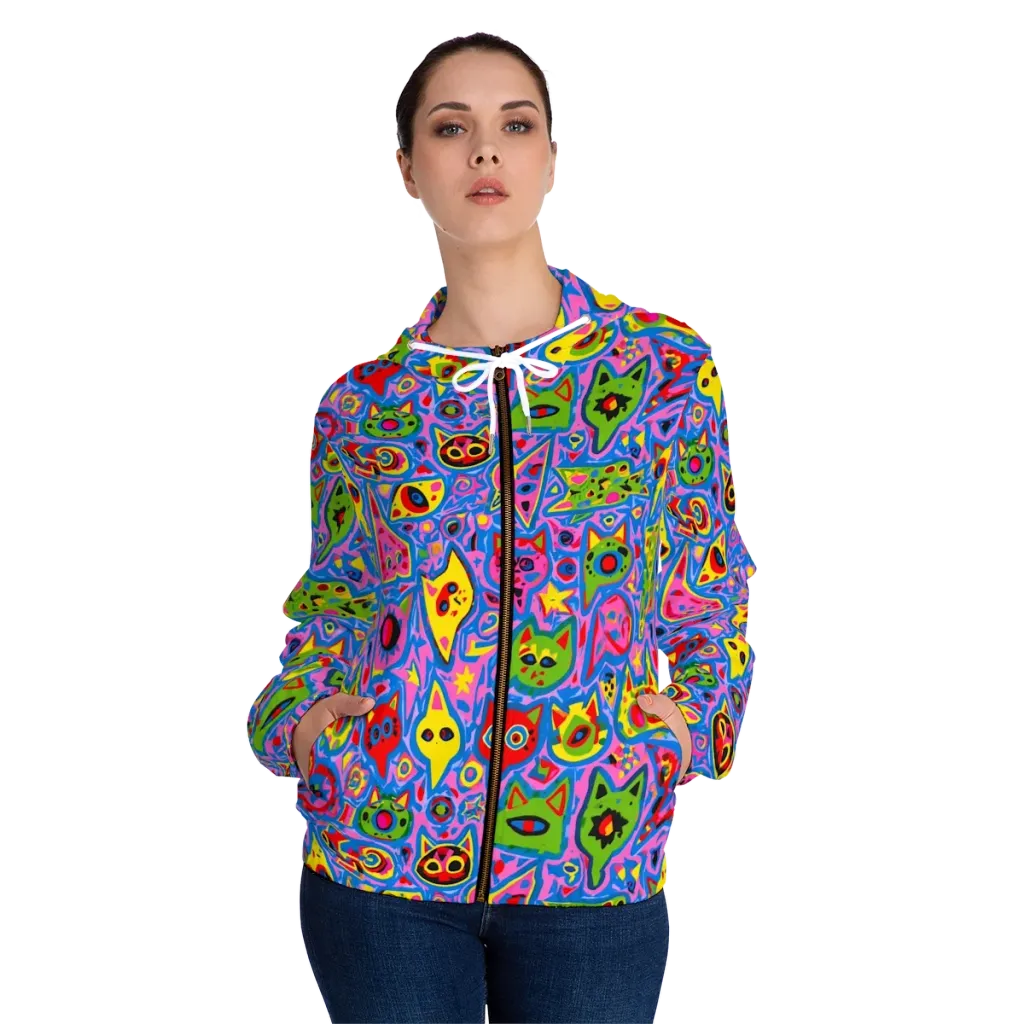 Electric Whiskers on Women's Full-Zip Hoodie — Front On Person