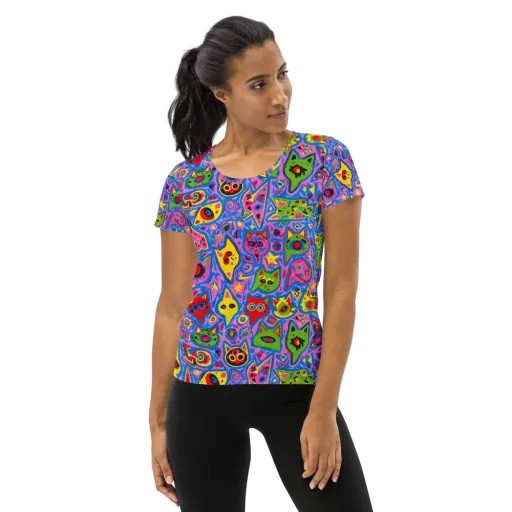 Electric Whiskers on a Women's Athletic T-Shirt
