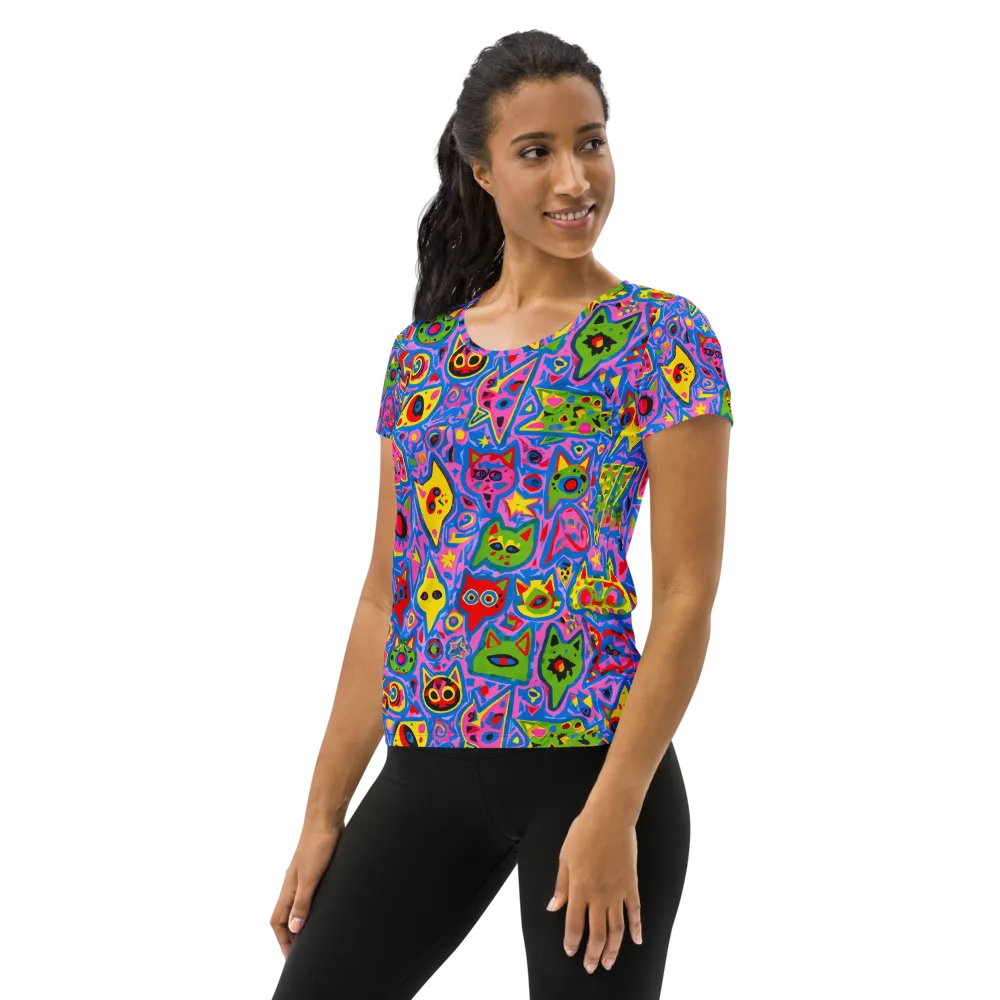 Electric Whiskers on Women's Athletic T-Shirt — Left