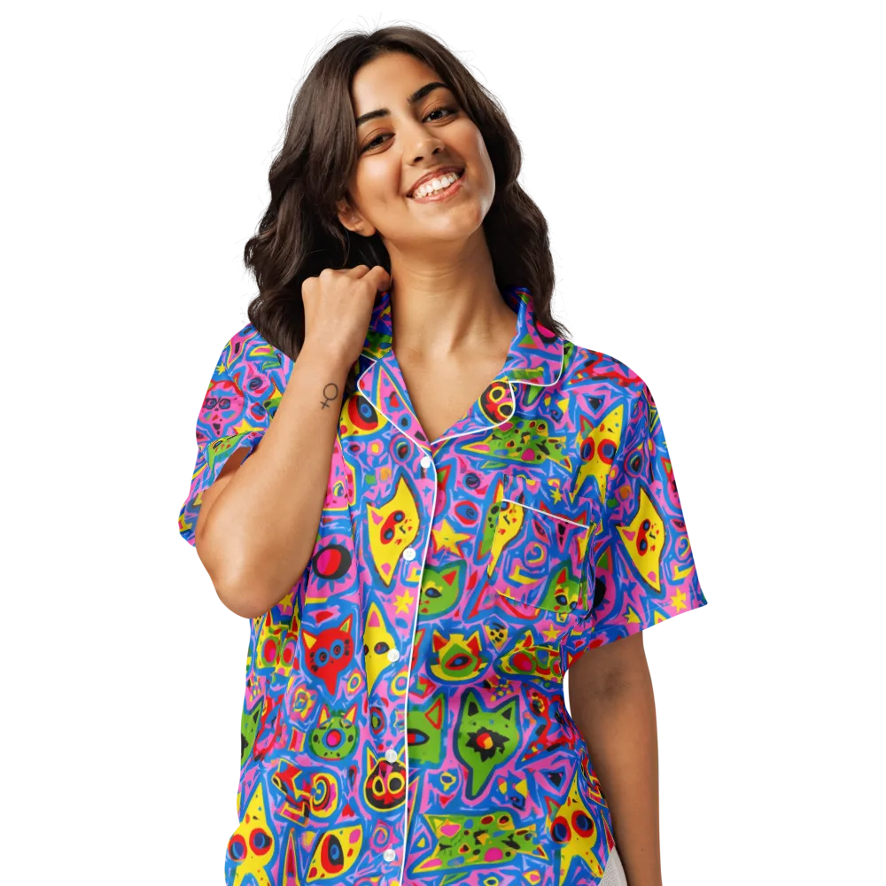 Electric Whiskers on Women's Short Sleeve Pajama Top — Front