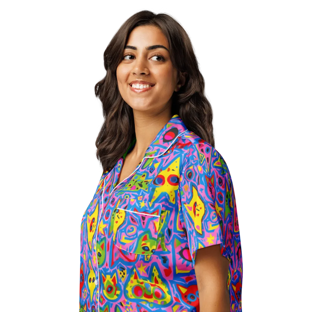 Electric Whiskers on Women's Short Sleeve Pajama Top — Left Front