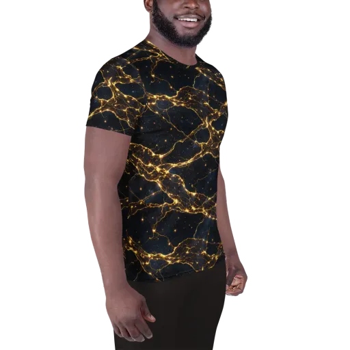 Midnight Fulgurite on a Men's Athletic T-Shirt