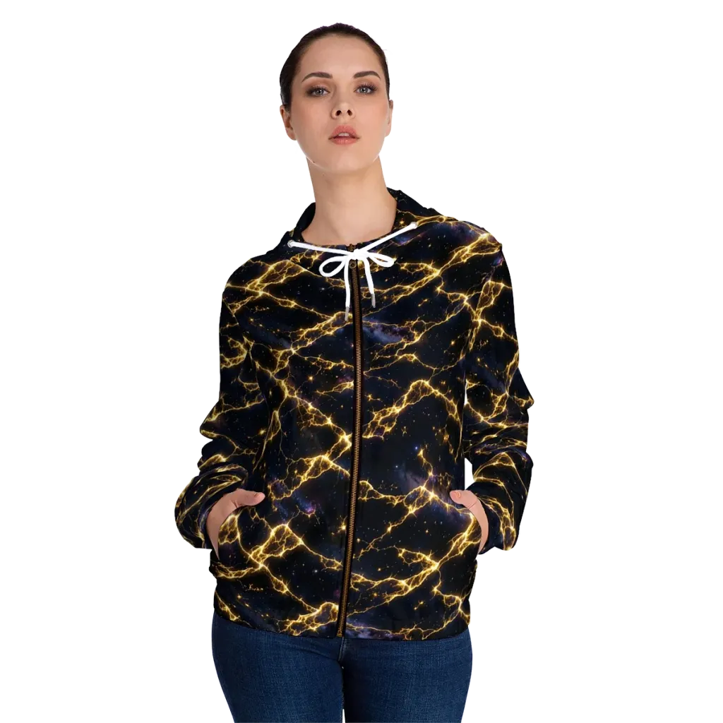 Celestial Veins on Women's Full-Zip Hoodie — Front On Person