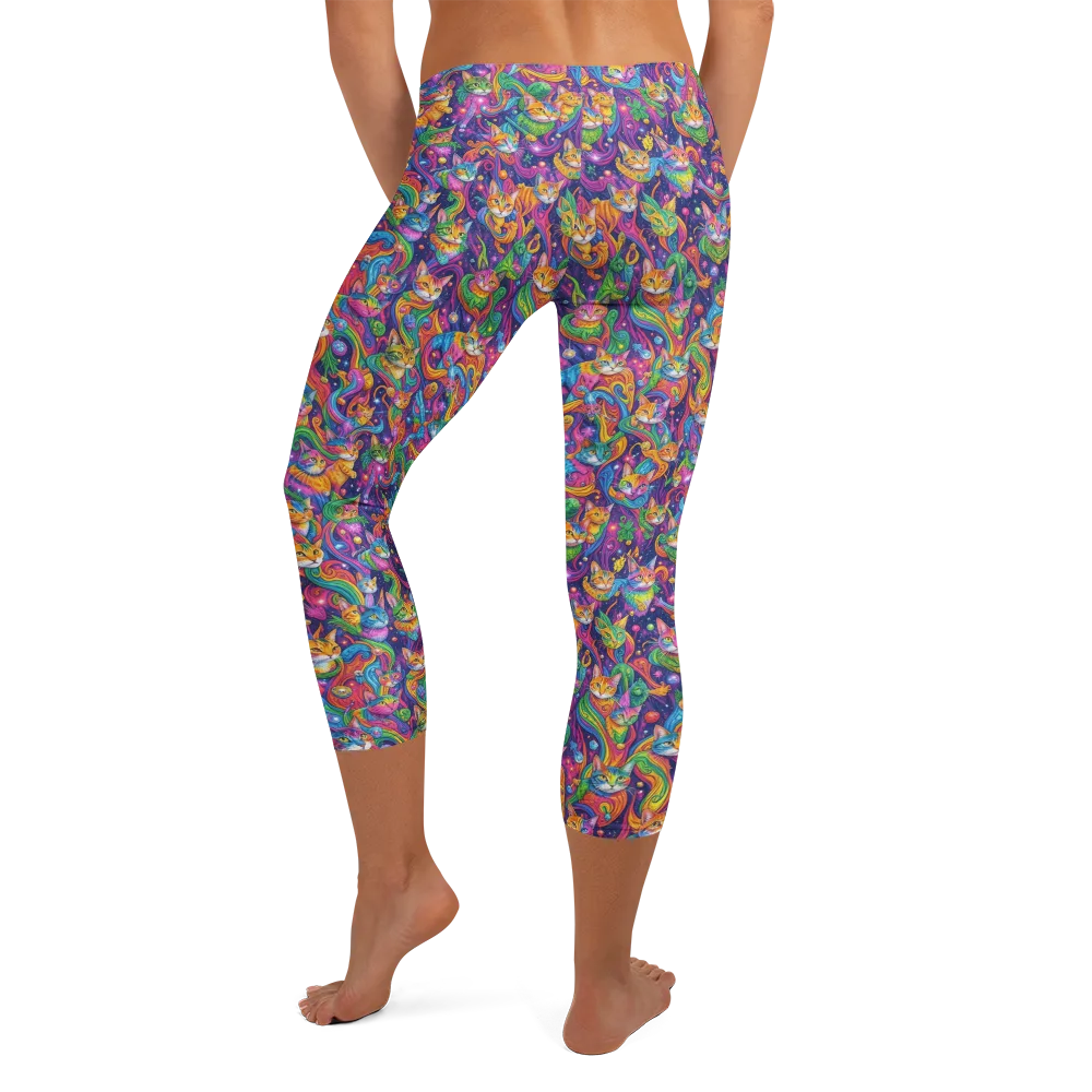 Prismatic Purr on Capri Leggings — Back