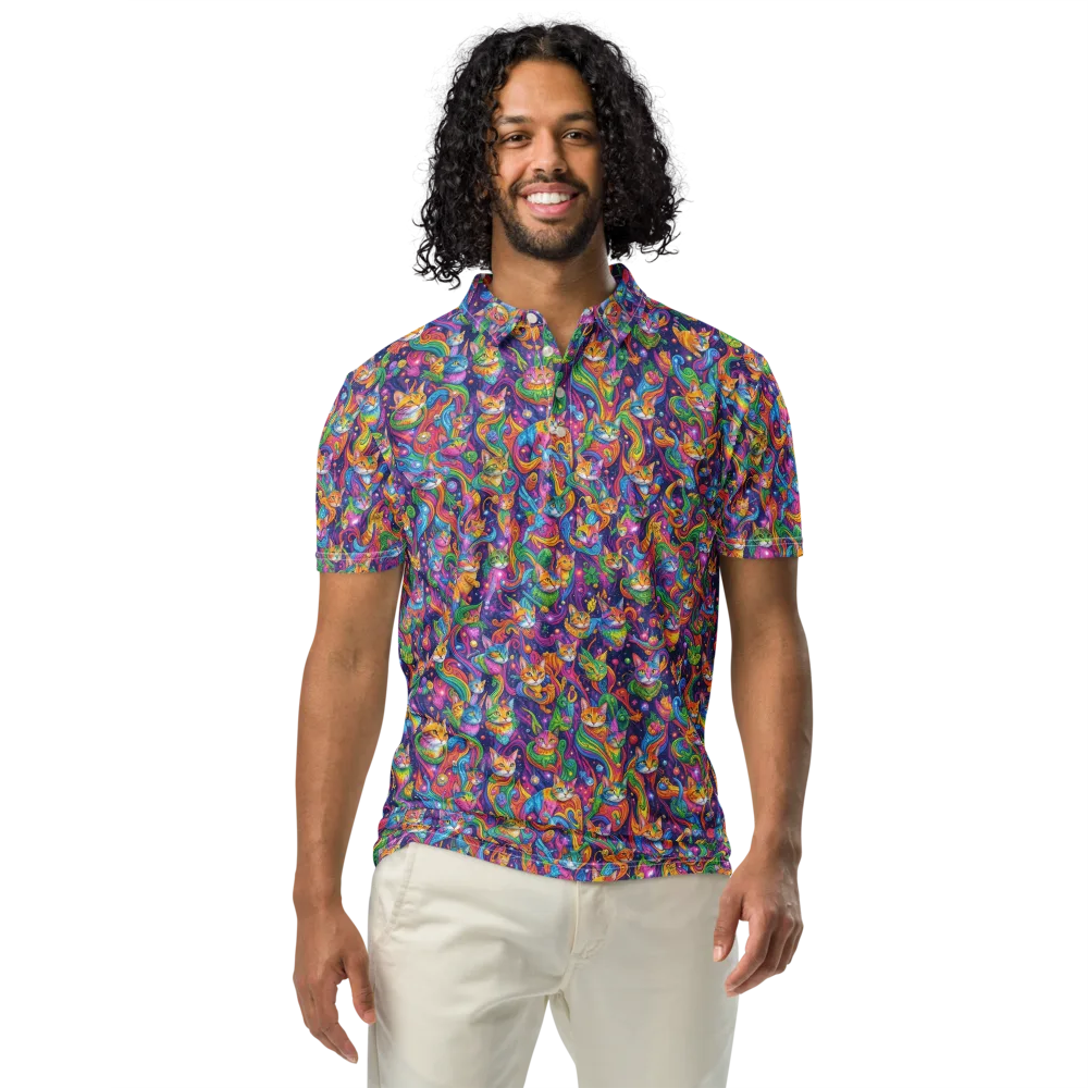 Prismatic Purr on Men's Slim Fit Polo Shirt — Front