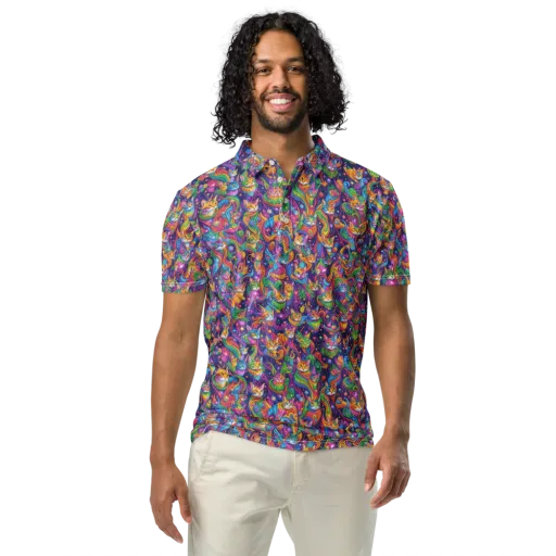 Prismatic Purr on a Men's Slim Fit Polo Shirt
