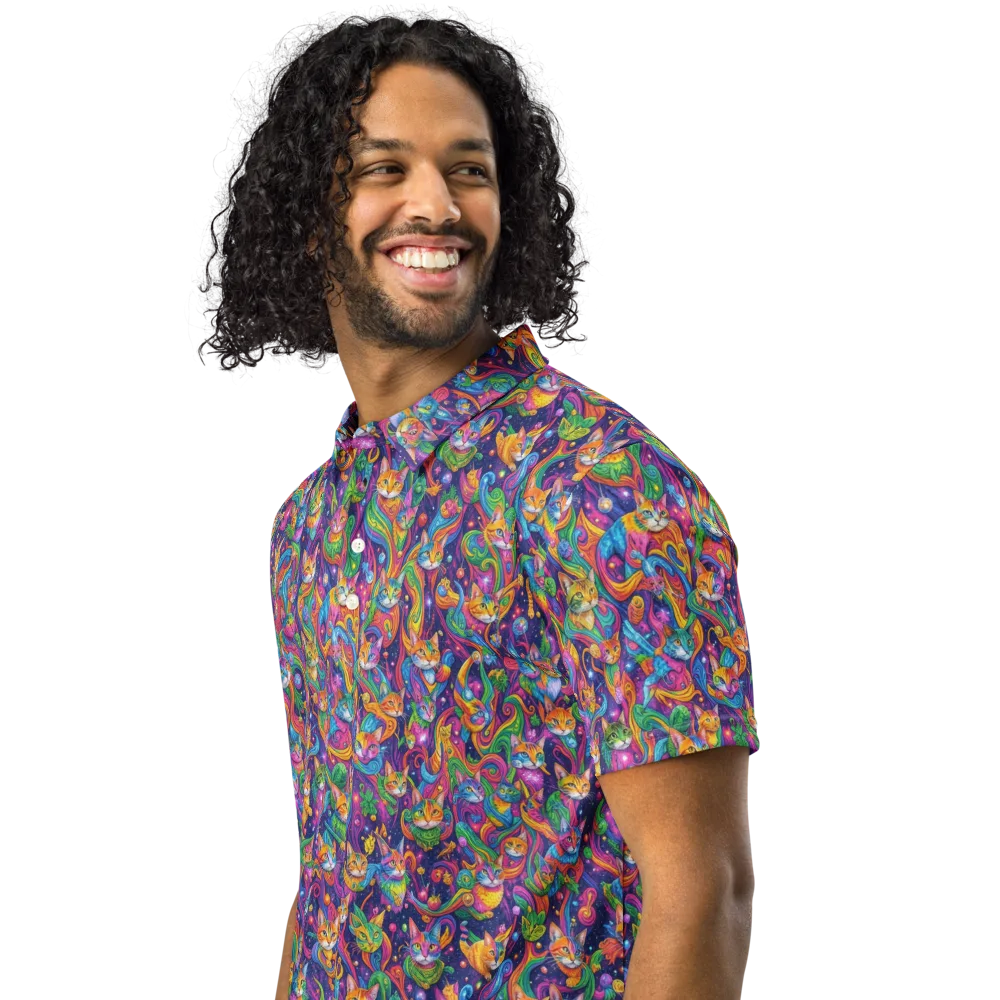 Prismatic Purr on Men's Slim Fit Polo Shirt — Left Front