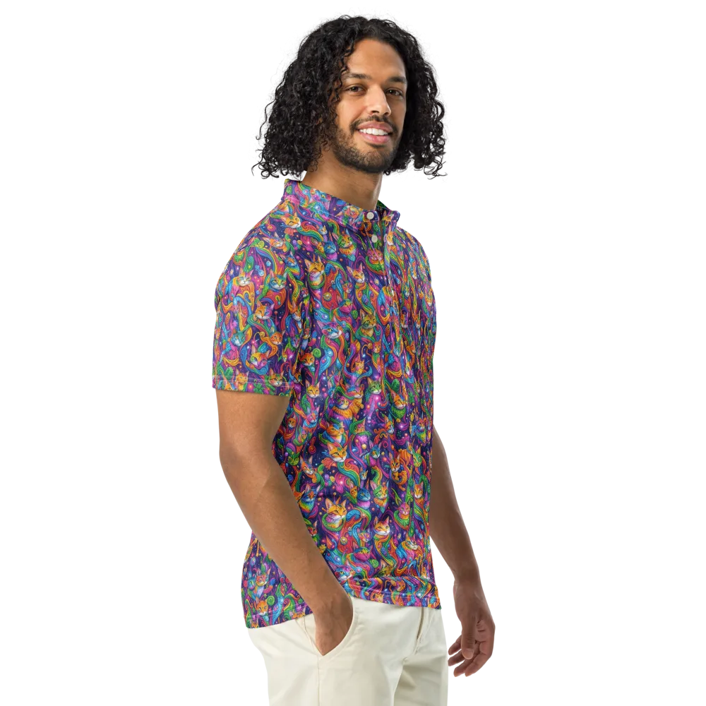 Prismatic Purr on Men's Slim Fit Polo Shirt — Right Front