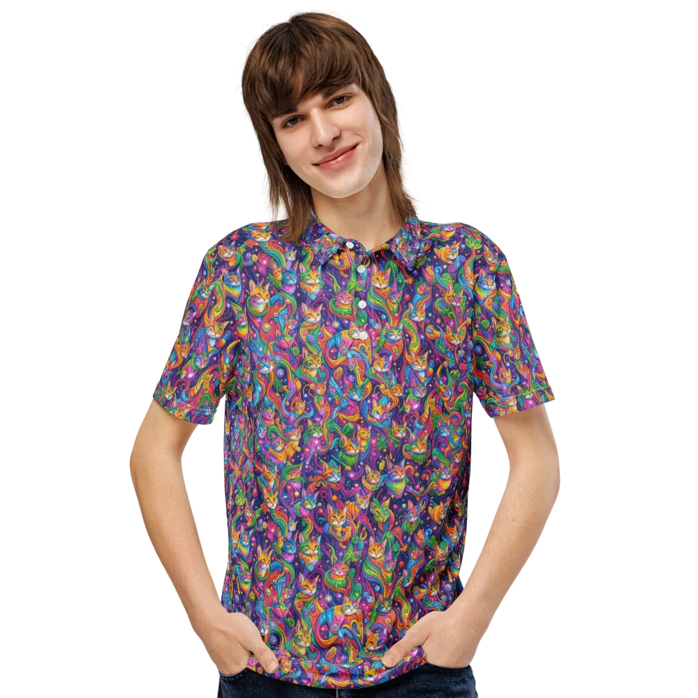 Prismatic Purr on Men's Slim Fit Polo Shirt — Front
