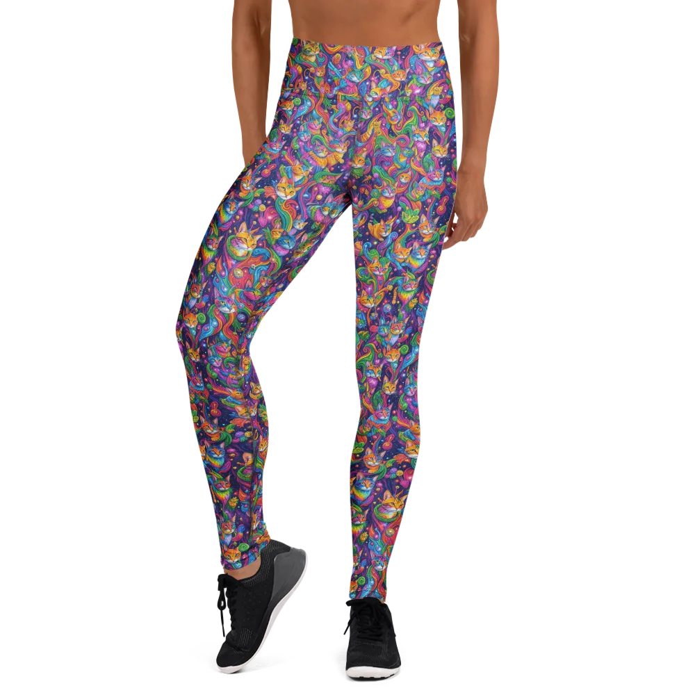 Prismatic Purr on Yoga Leggings — Front