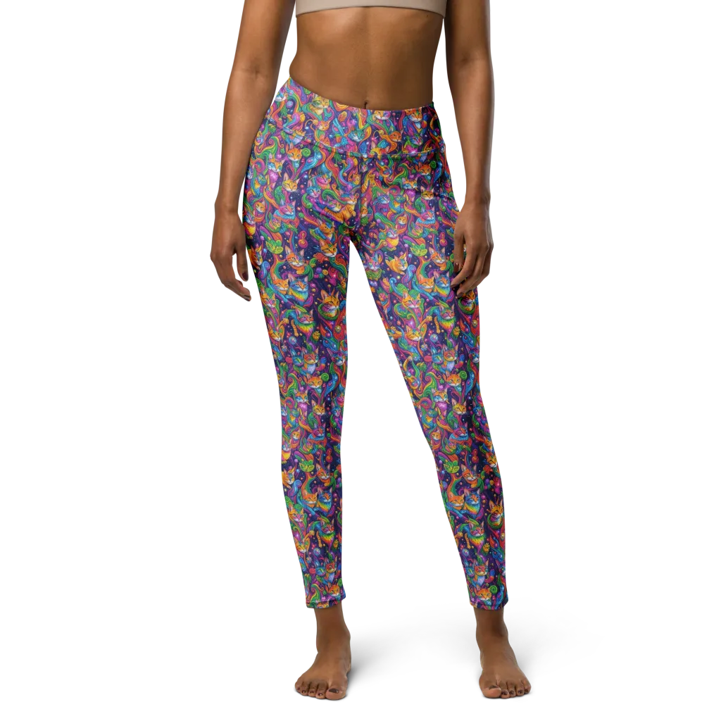 Prismatic Purr on Yoga Leggings — Front