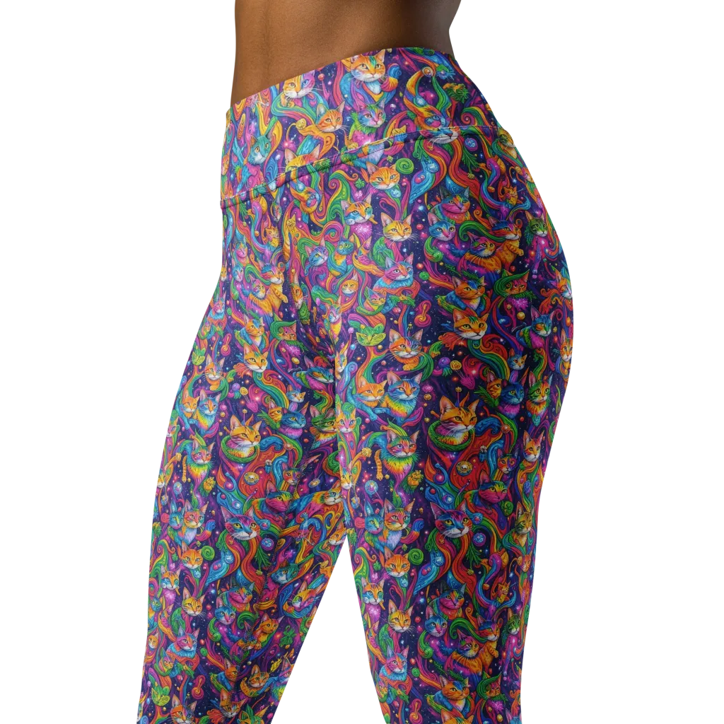 Prismatic Purr on Yoga Leggings — Left Front