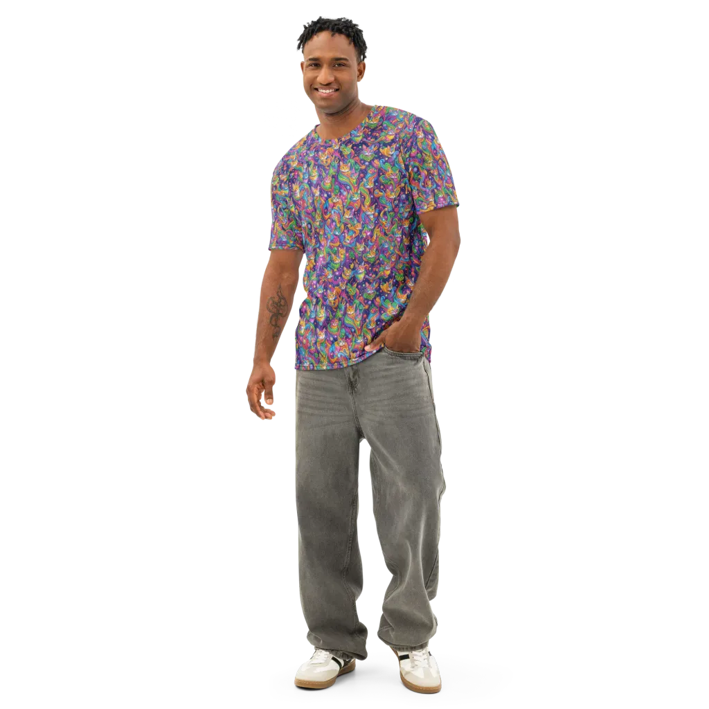 Prismatic Purr on Men's Cotton Crew Neck T-Shirt — Front