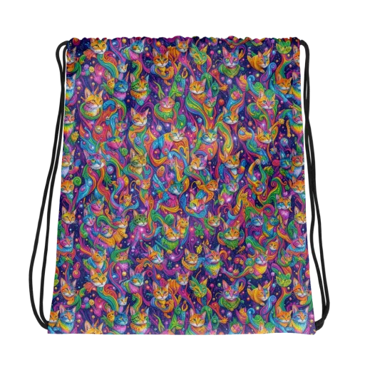 Prismatic Purr on a Drawstring Bag