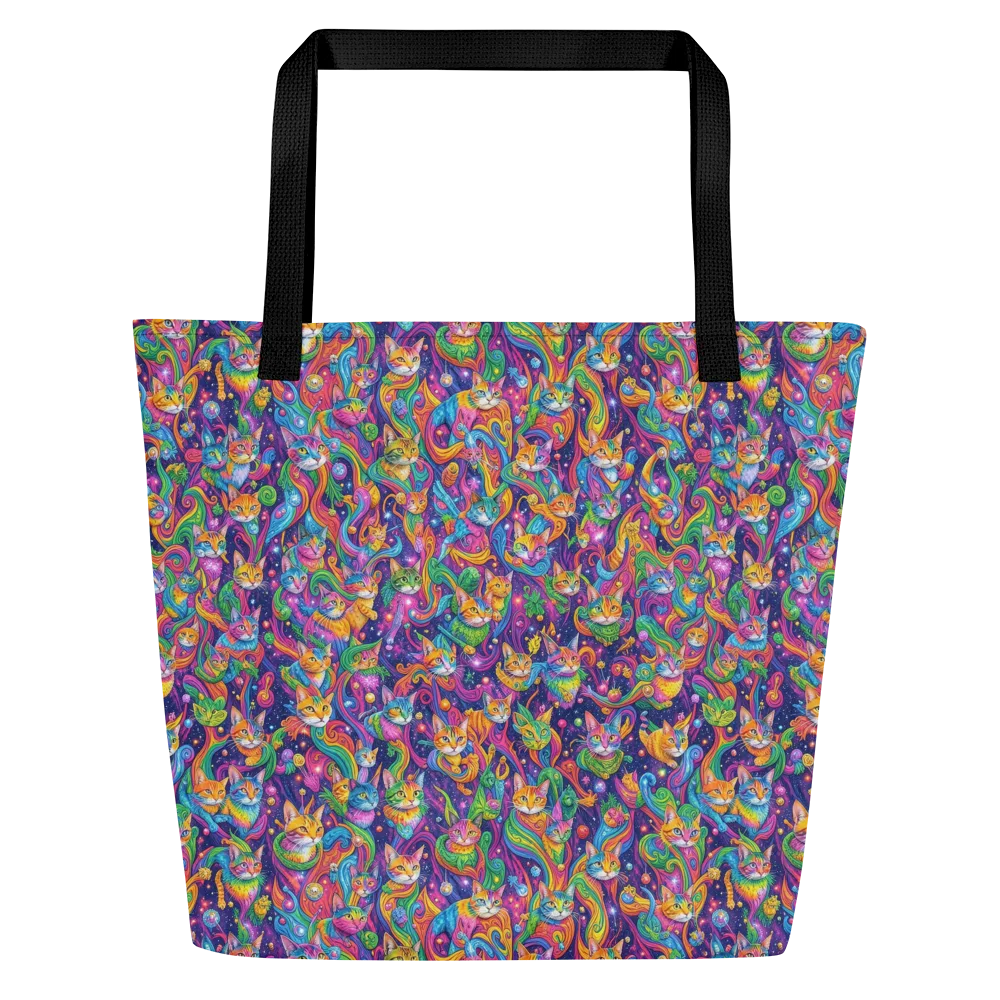 Prismatic Purr on Large Tote Bag W/ Pocket — Front