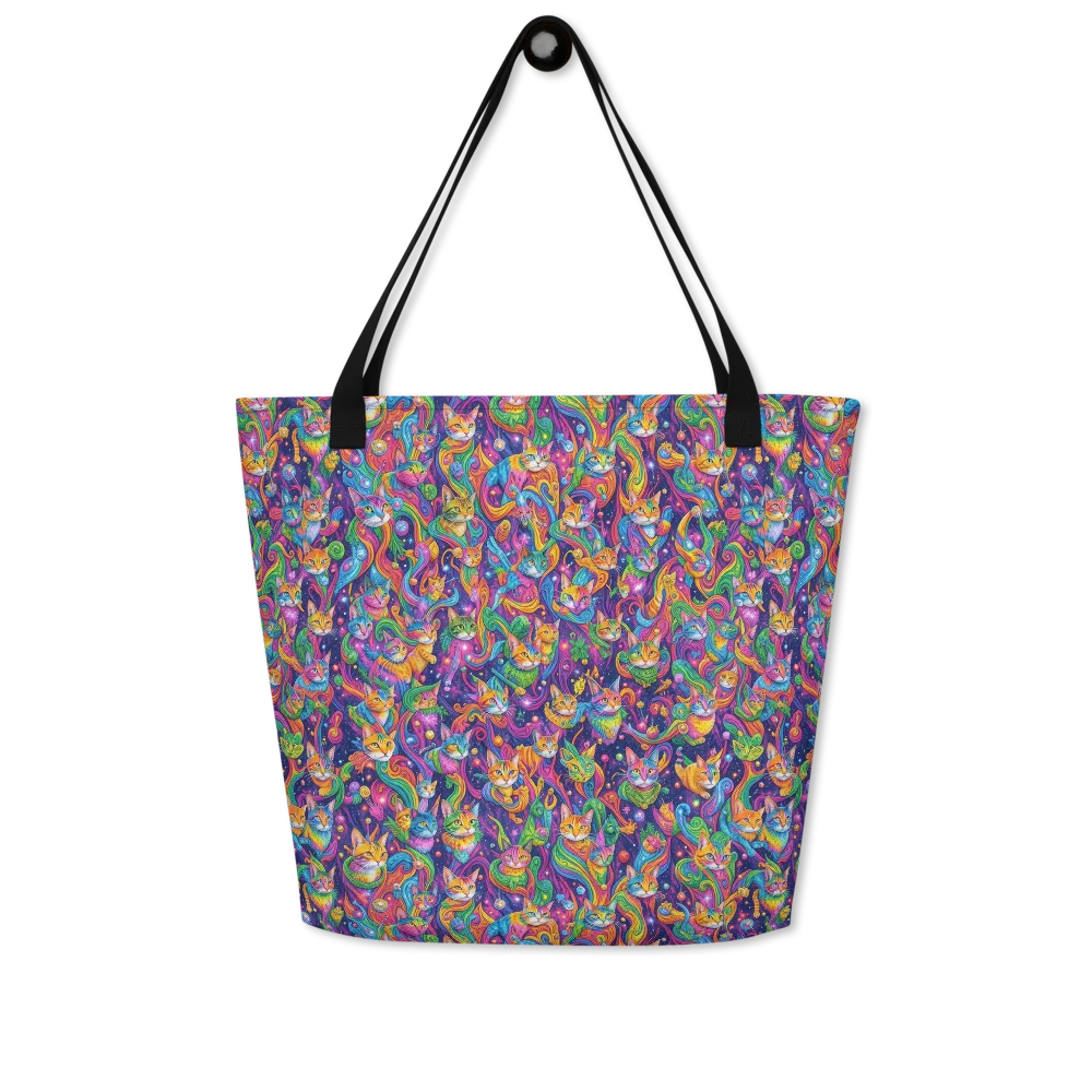 Prismatic Purr on Large Tote Bag W/ Pocket — Front