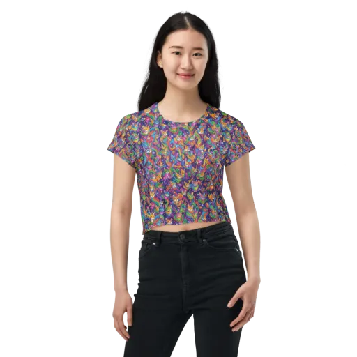 Prismatic Purr on a Crop Tee