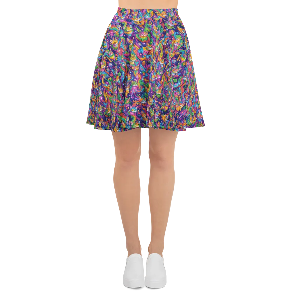 Prismatic Purr on Skater Skirt — Front