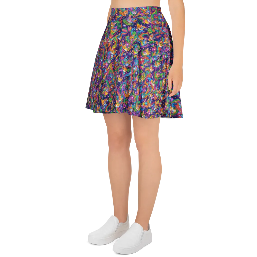 Prismatic Purr on Skater Skirt — Left