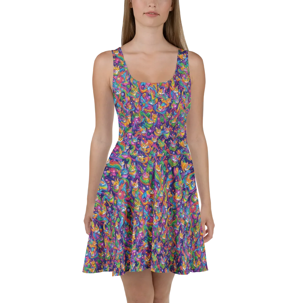 Prismatic Purr on Skater Dress — Front