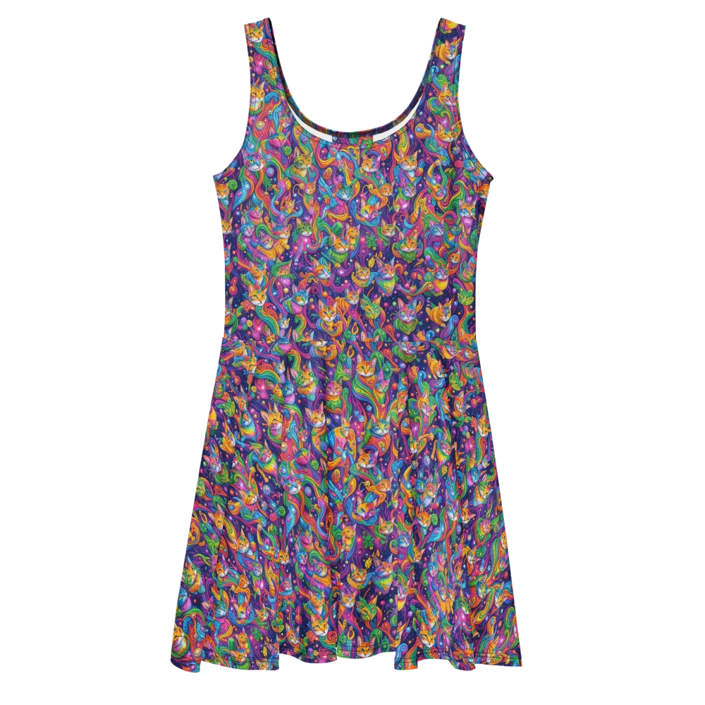Prismatic Purr on Skater Dress — Front