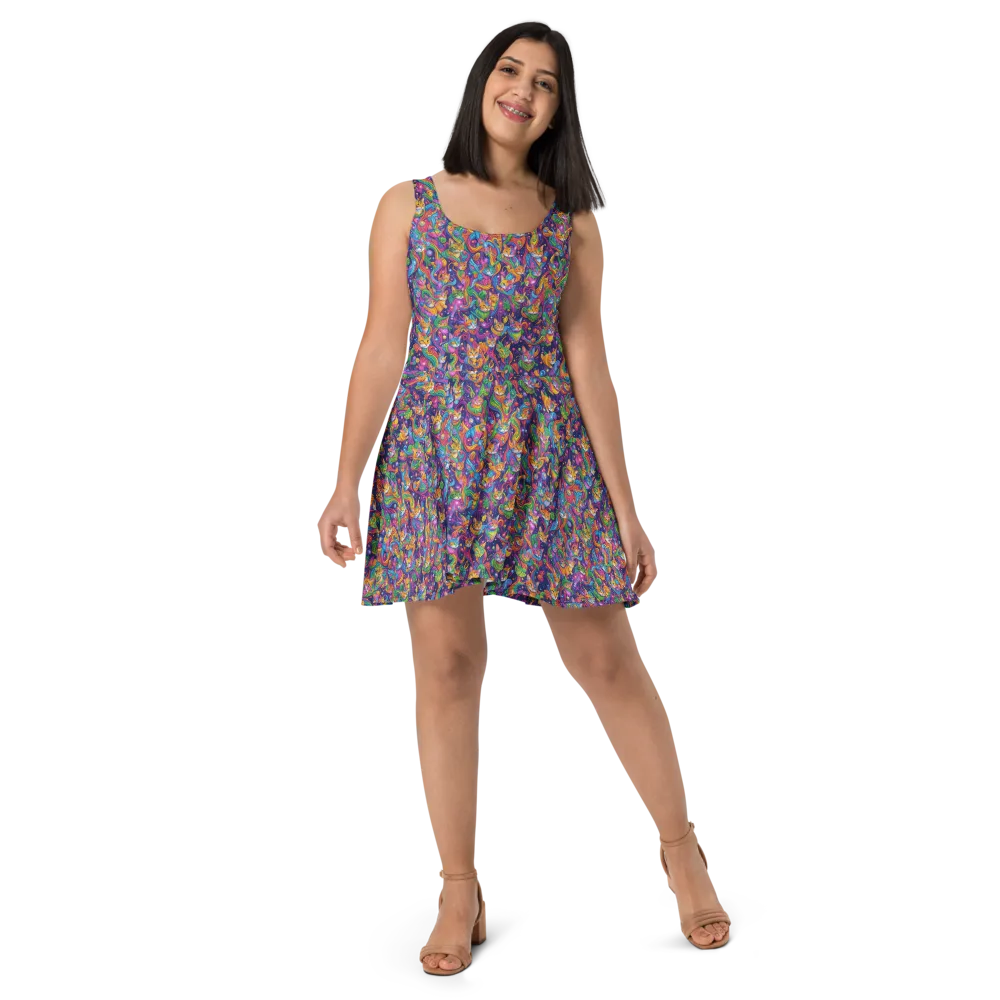 Prismatic Purr on Skater Dress — Front