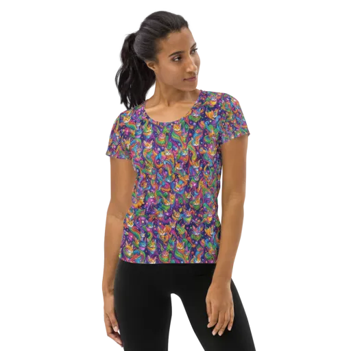 Prismatic Purr on a Women's Athletic T-Shirt