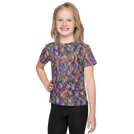 Prismatic Purr on a Kids Crew Neck T-Shirt