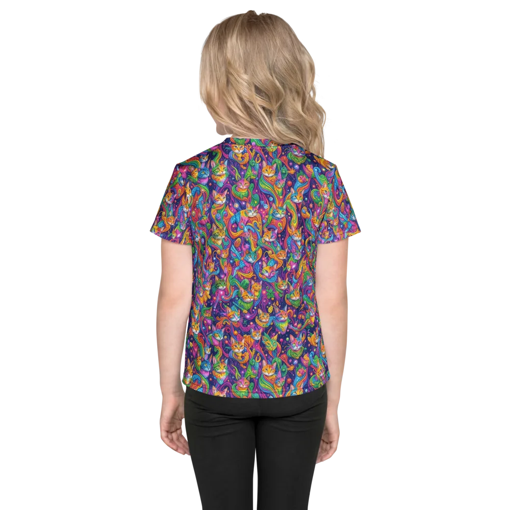 Prismatic Purr on Kids Crew Neck T-Shirt — Back