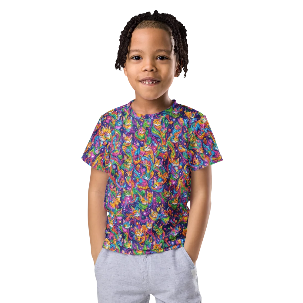 Prismatic Purr on Kids Crew Neck T-Shirt — Front