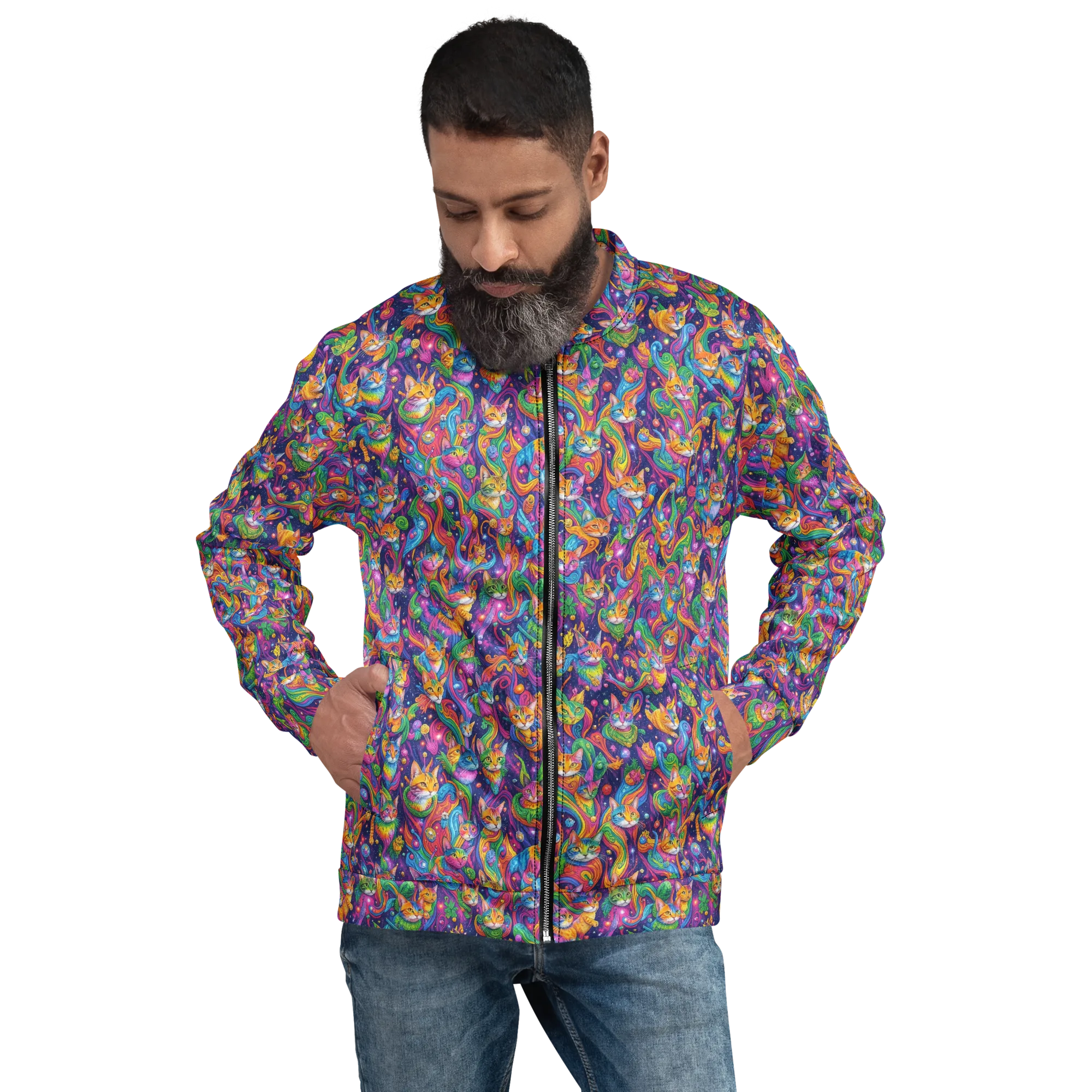 Prismatic Purr on Bomber Jacket — Front
