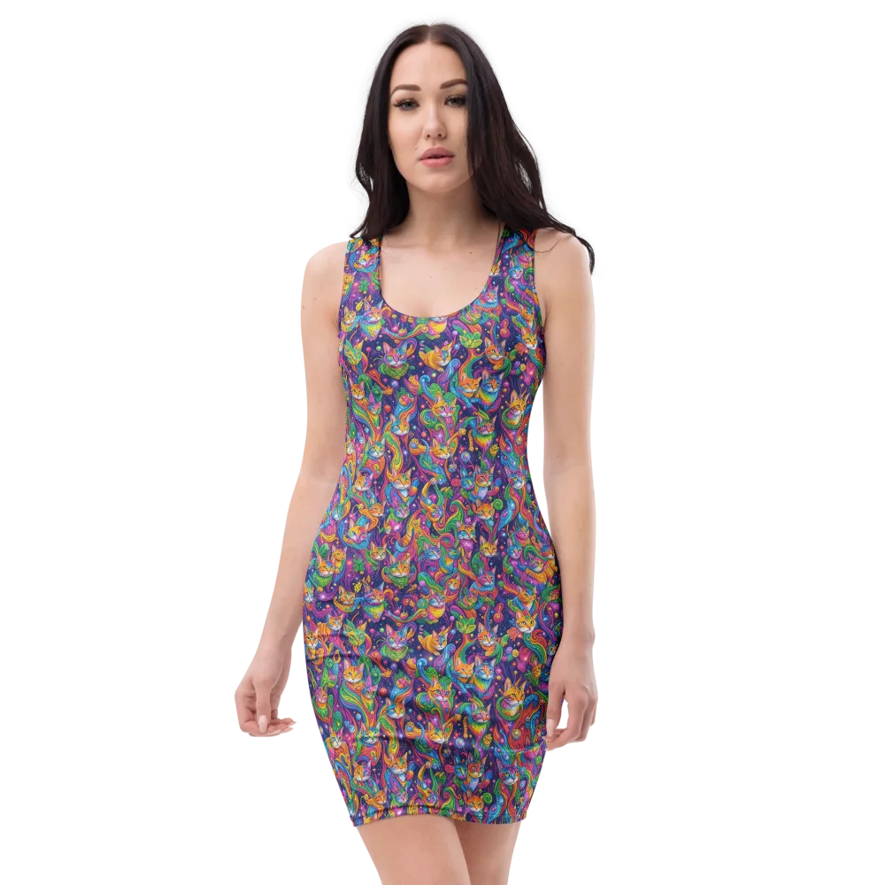 Prismatic Purr on Bodycon Dress — Front
