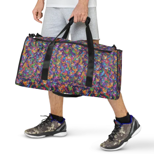 Prismatic Purr on a Duffle Bag