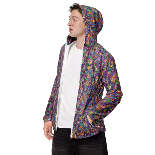 Prismatic Purr on a Men's Windbreaker