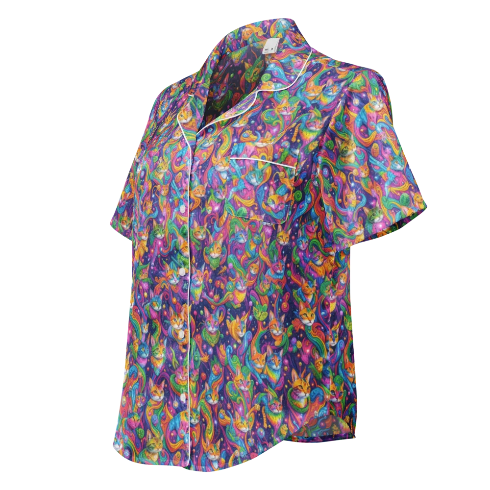 Prismatic Purr on Women's Short Sleeve Pajama Top — Left Front