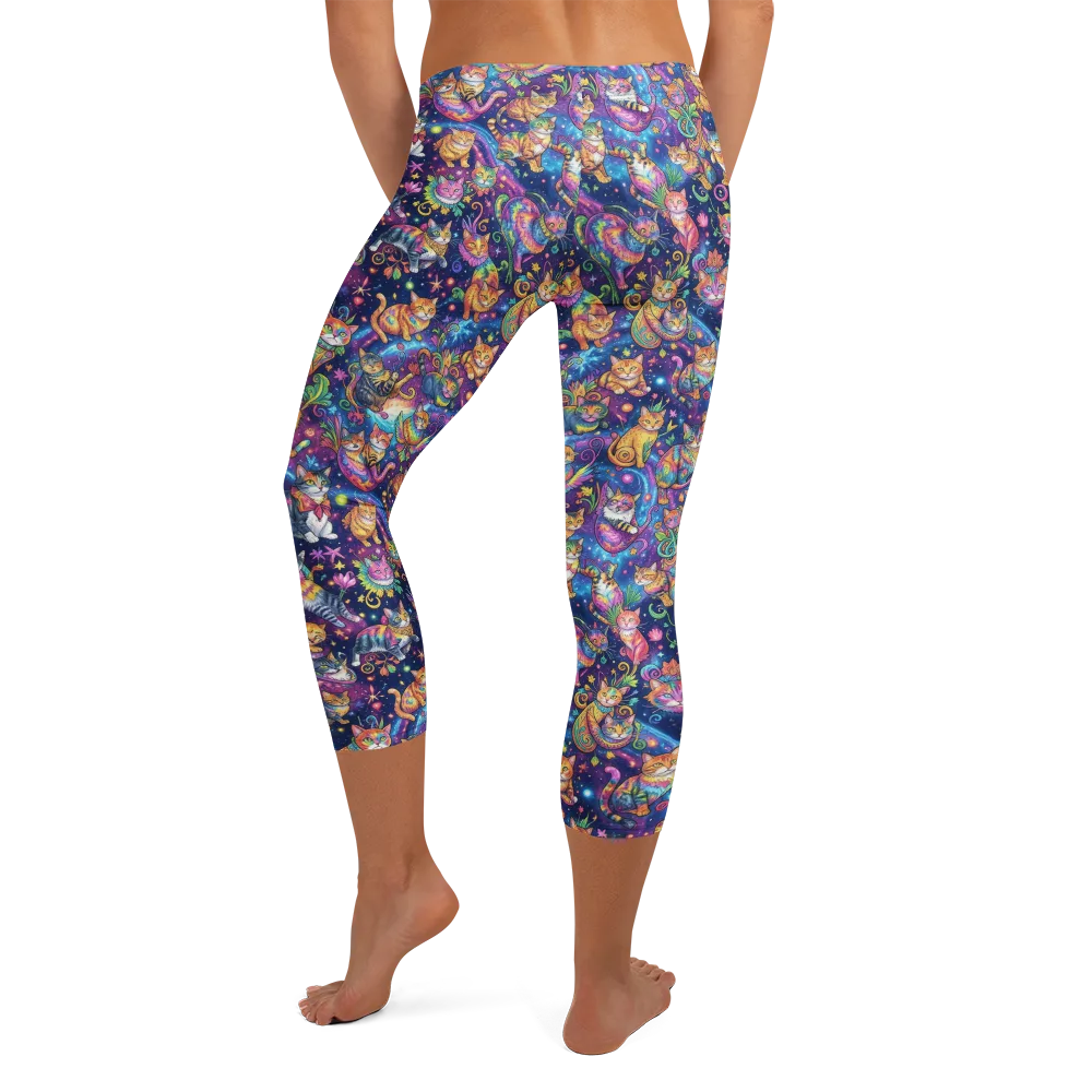 Cosmic Cat Carnival on Capri Leggings — Back