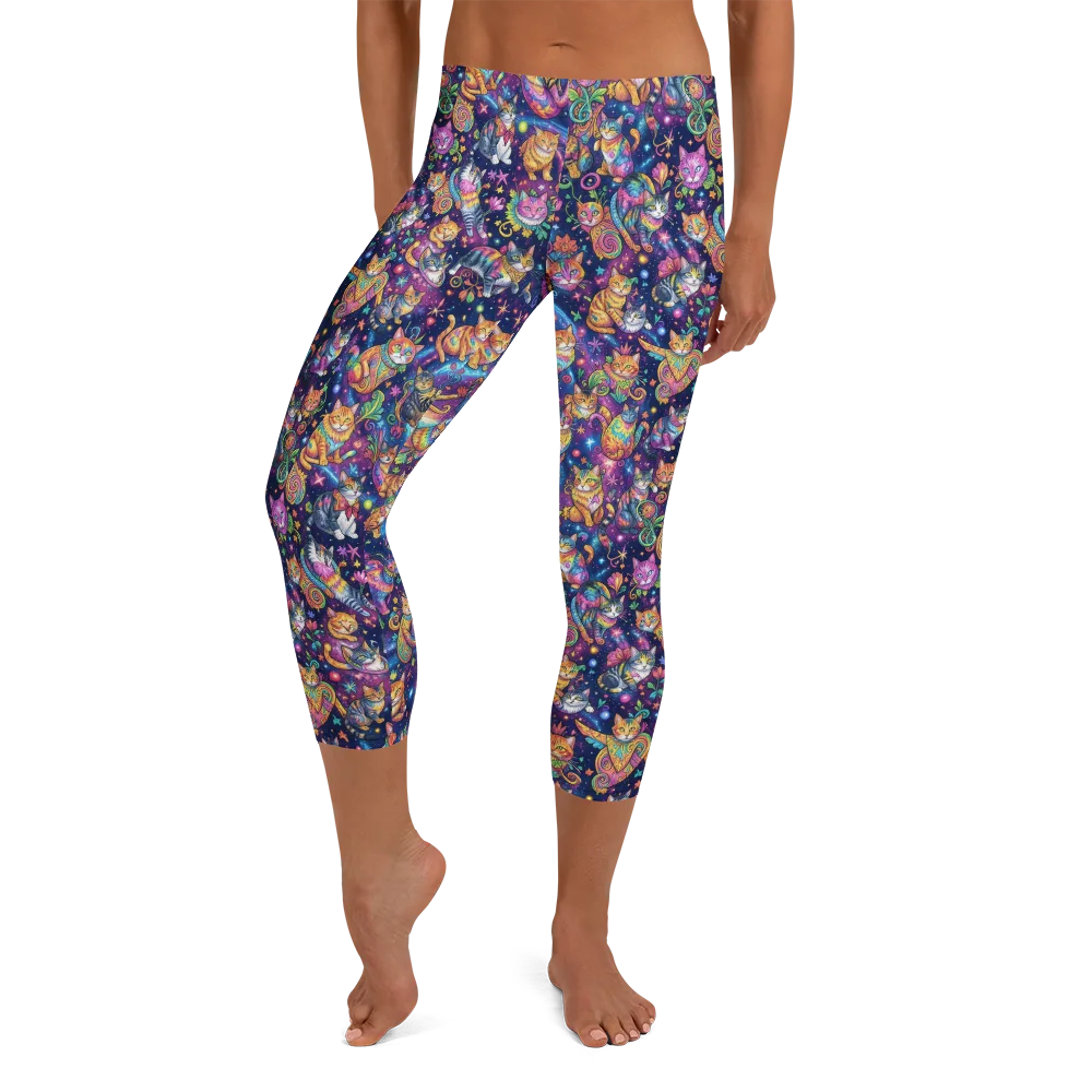 Cosmic Cat Carnival on Capri Leggings — Front