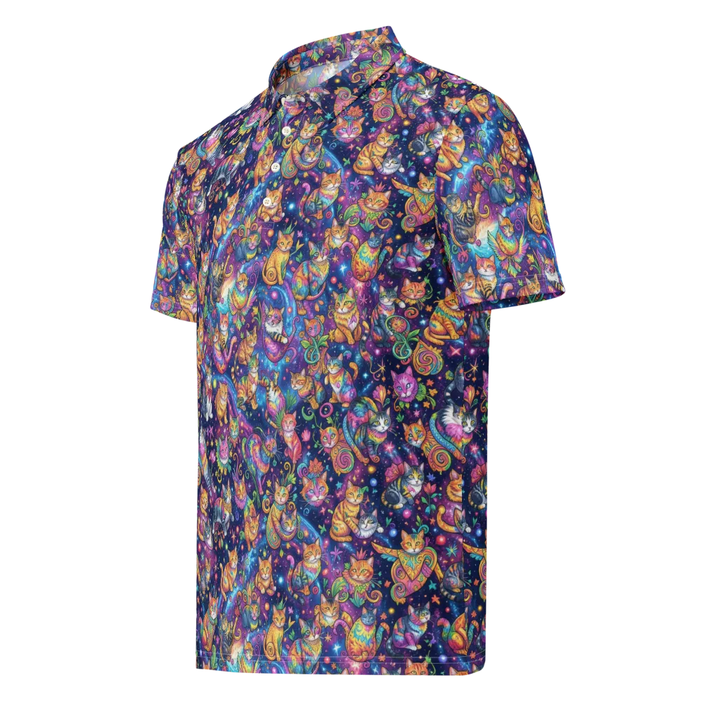 Cosmic Cat Carnival on Men's Slim Fit Polo Shirt — Left Front