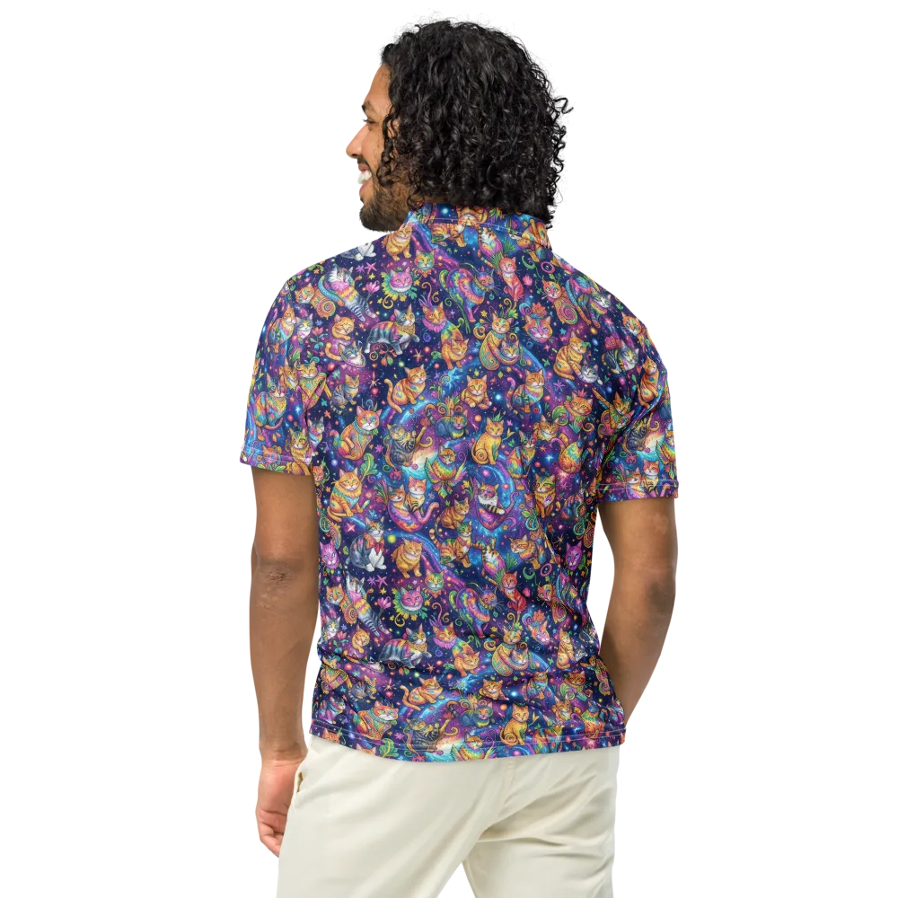 Cosmic Cat Carnival on Men's Slim Fit Polo Shirt — Back