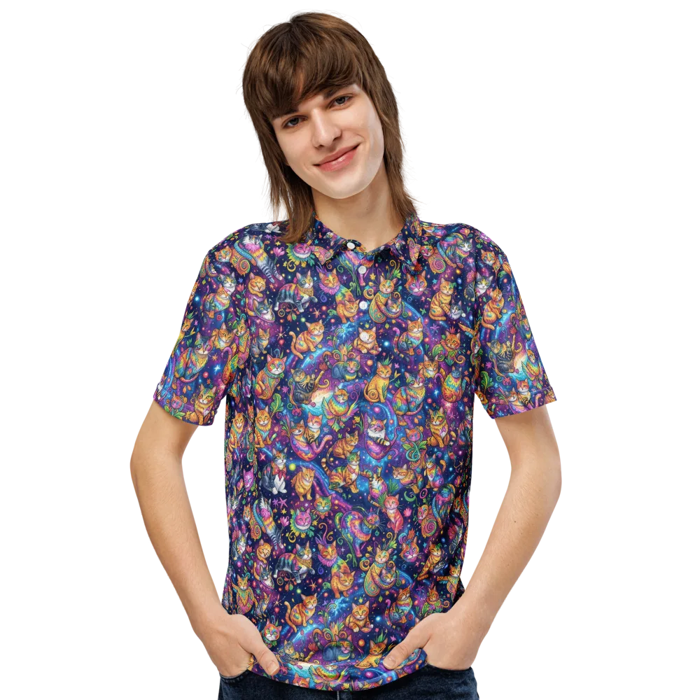Cosmic Cat Carnival on Men's Slim Fit Polo Shirt — Front
