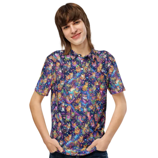 Cosmic Cat Carnival on a Men's Slim Fit Polo Shirt