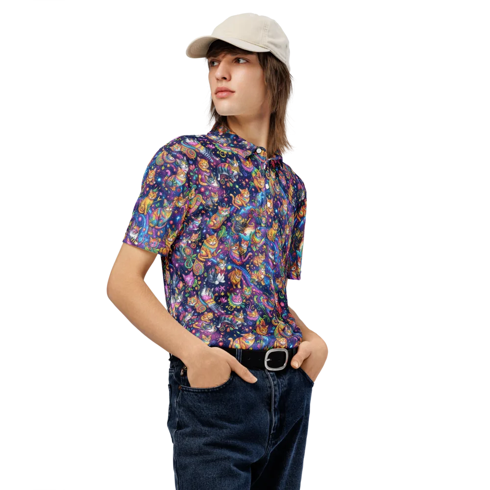 Cosmic Cat Carnival on Men's Slim Fit Polo Shirt — Right Front