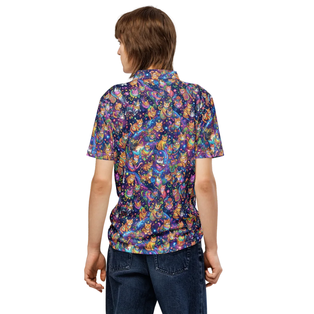 Cosmic Cat Carnival on Men's Slim Fit Polo Shirt — Back