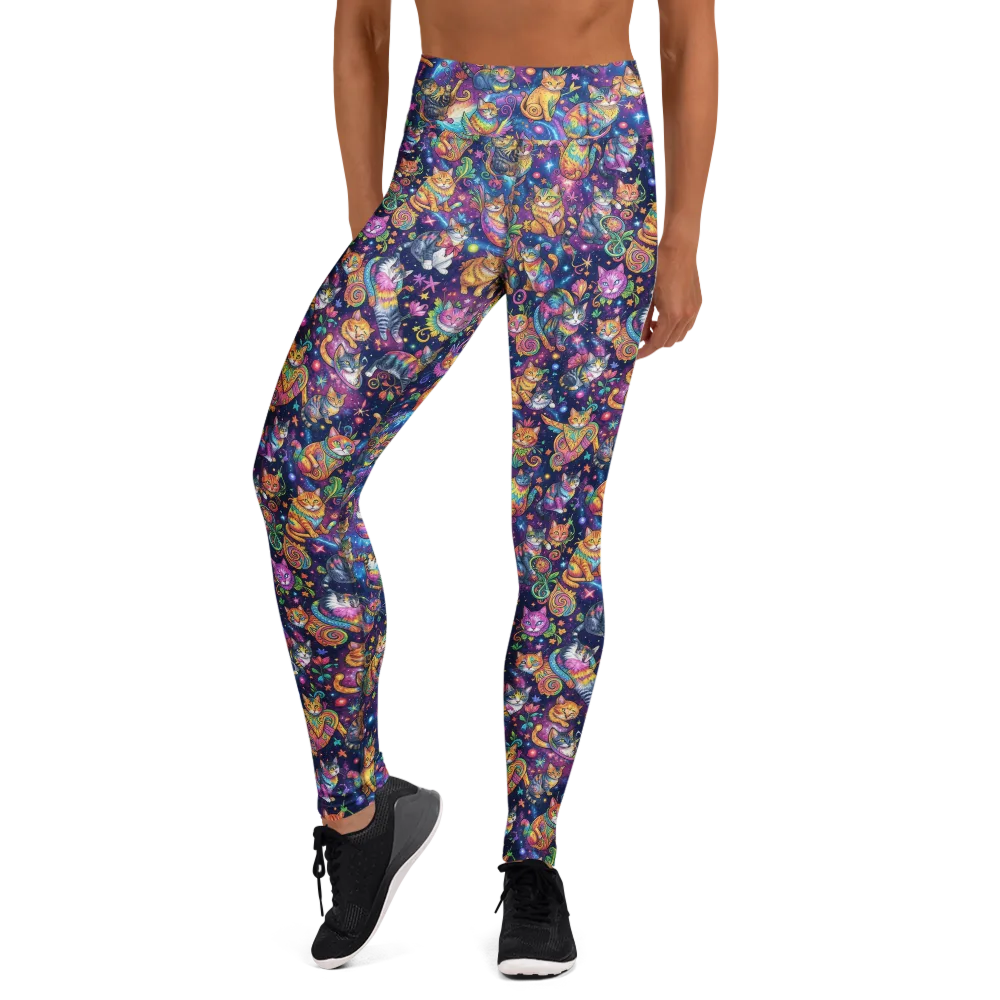Cosmic Cat Carnival on Yoga Leggings — Front