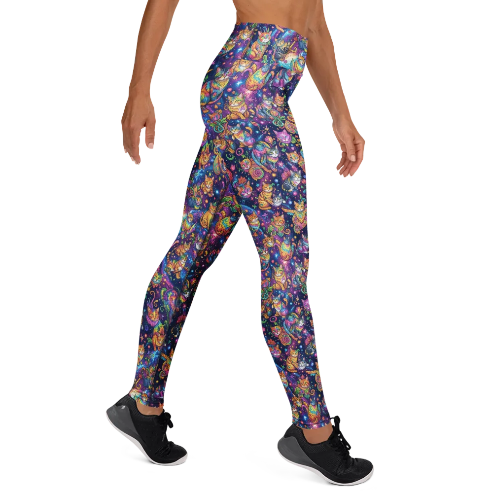 Cosmic Cat Carnival on Yoga Leggings — Right