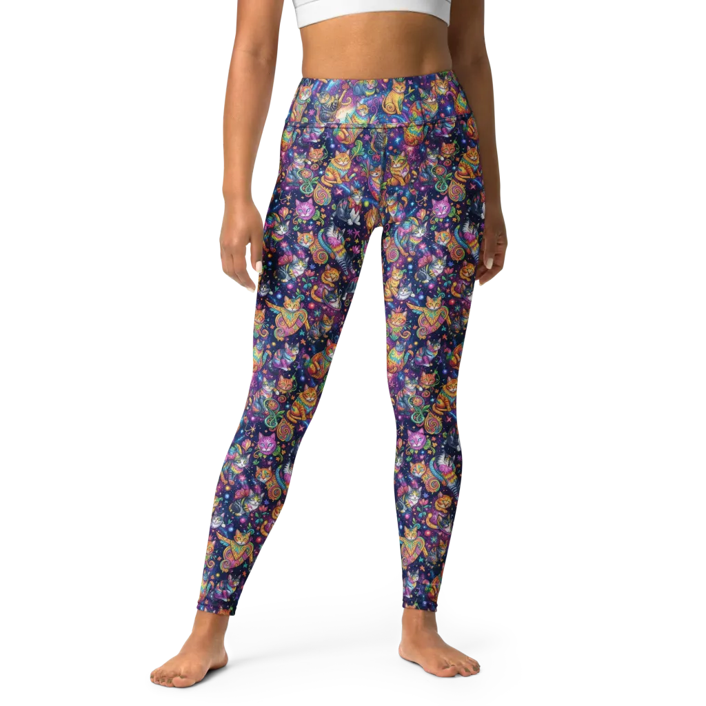 Cosmic Cat Carnival on Yoga Leggings — Front